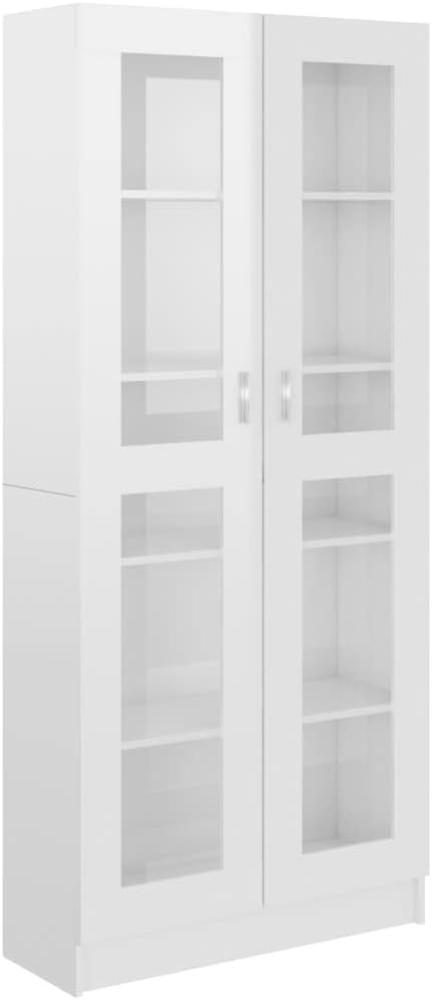 vidaXL Vitrinenschrank Bücherschrank Aktenschrank Büroschrank Vitrine Schrank Bücherregal Standvitrine Hochglanz-Weiß 82,5x30,5x185,5cm Spanplatte Bild 1