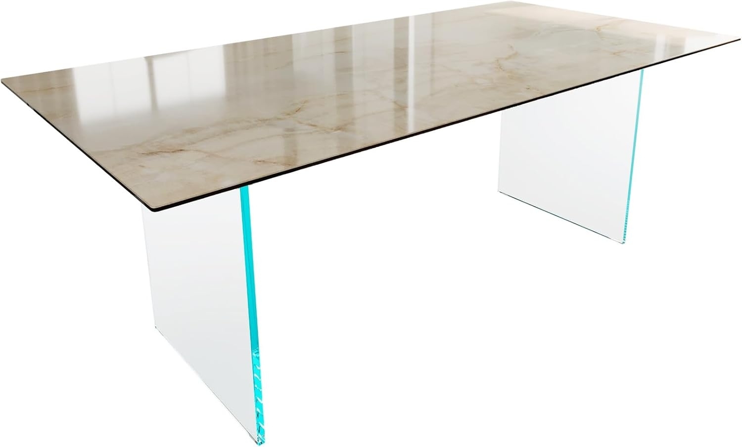 Esstisch Edge 200x100 Keramik Laminam® Onice Oro ?Gestell Glas Bild 1