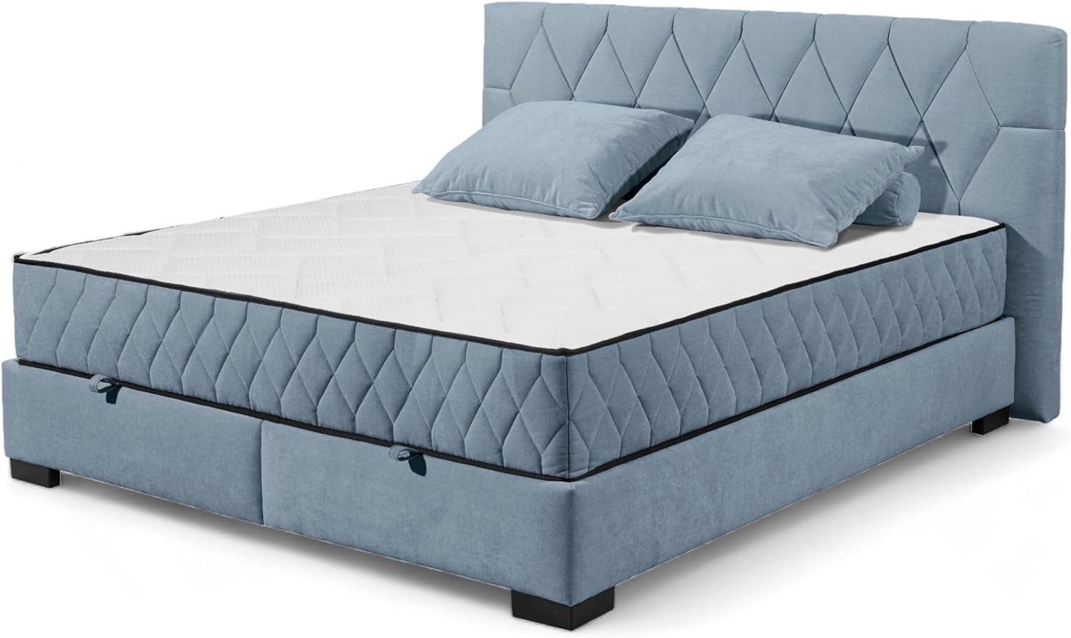 NAGOL B Boxbett 180x200, Denim - Bequemes Doppelbett mit Bettkasten und Premium 9-Zonen-Federkern Wendematratze - 205 x 114 x 214 cm (B/H/T) Bild 1