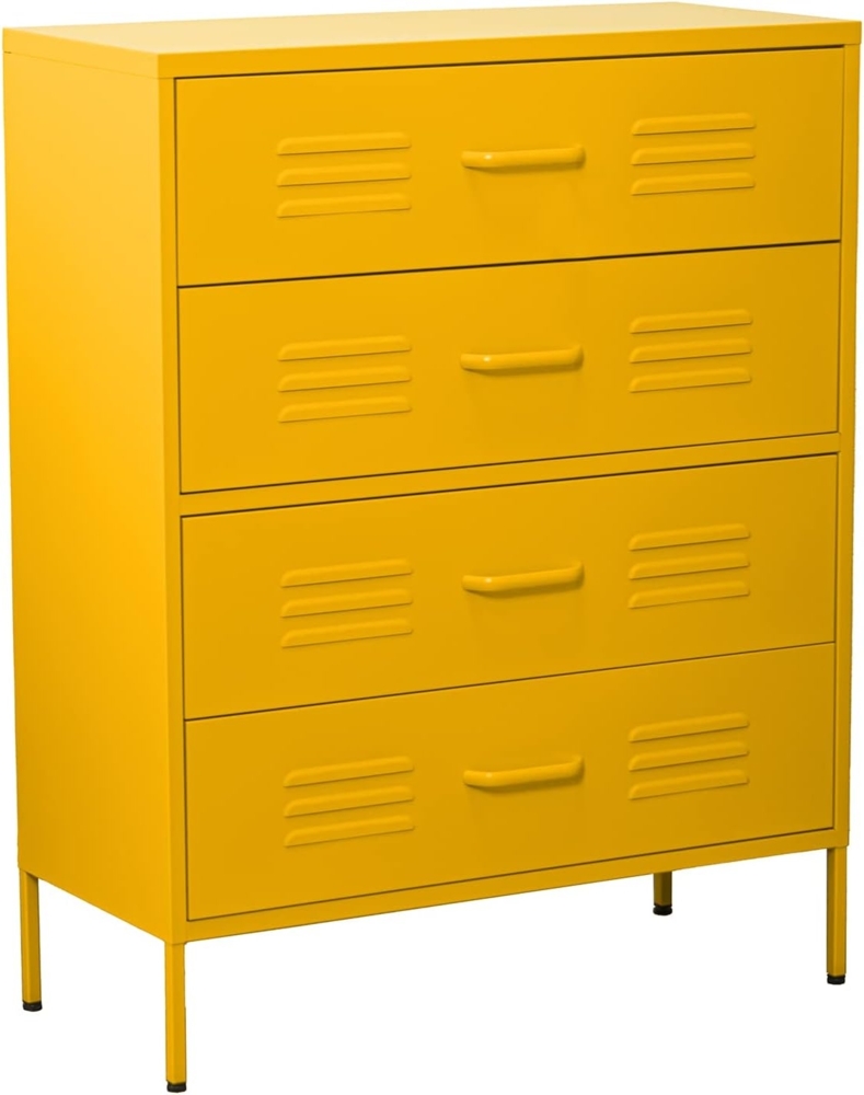 DRW Kommode mit 4 Schubladen mit Lüftungsschlitzen aus Metall in Gelb, 80 x 35 x 102 cm, Höhe: 15,5 cm Bild 1