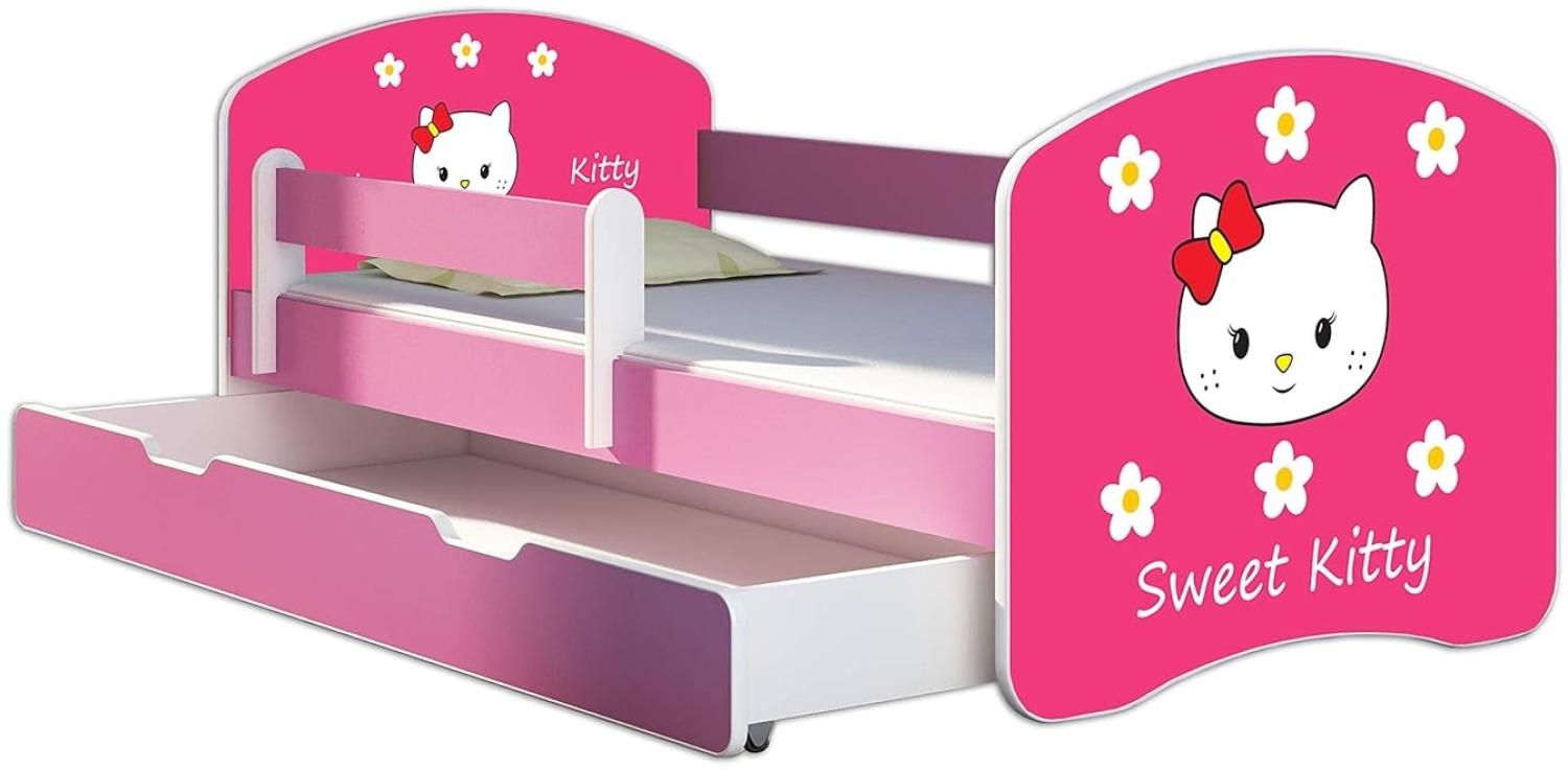 Kinderbett Jugendbett mit einer Schublade und Matratze Rausfallschutz Rosa 70 x 140 80 x 160 80 x 180 ACMA II (16 Sweet Kitty 2, 70 x 140 cm + Bettkasten) Bild 1