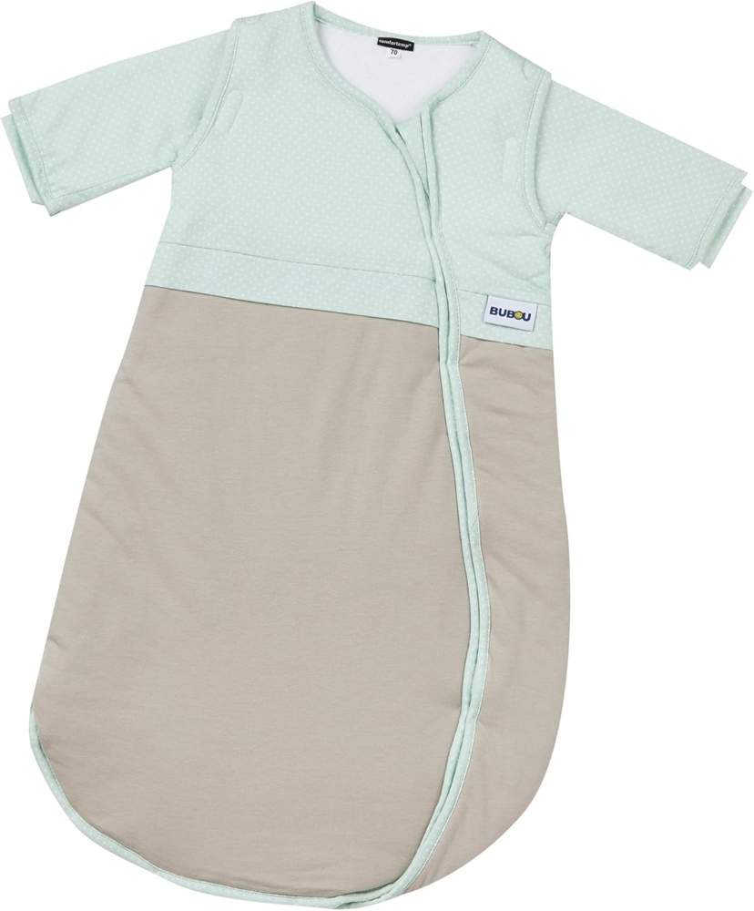 Lieferumfang: Gesslein Baby Schlafsack Bubou - ganzjahres-Kinderschlafsack mit Temperaturregulierung - Schlafsack Winter Baby - Comfortemp Material - Größe: 50/60 - Farbe: mint-weiß Punkte, beige Bild 1