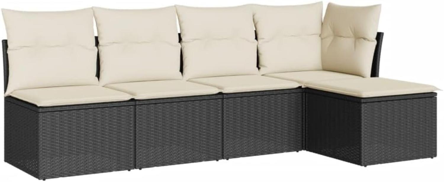 vidaXL 5-tlg. Garten-Sofagarnitur mit Kissen Schwarz Poly Rattan 3217516 Bild 1