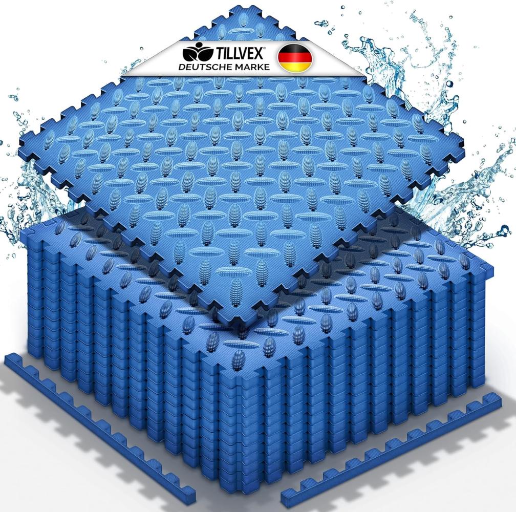 tillvex® Pool Bodenschutzmatte Blau - 12 Stück | Unterlegmatte für Pool & Planschbecken | Poolmatte Bodenmatte Outdoor | Poolunterlage Bodenschutz Matten wärmeisolierend | Whirlpool Bodenfolie weich Bild 1