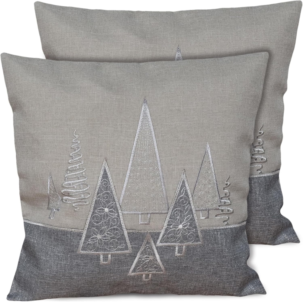 matches21 HOME & HOBBY Kissenbezüge 2er Set Kissenhüllen 40x40 cm grau mit Tannenbaum als Weihnachts-Deko, (2 Stück), Zierkissen-Bezüge für Sofa-Kissen, Couch-Kissen Bild 1