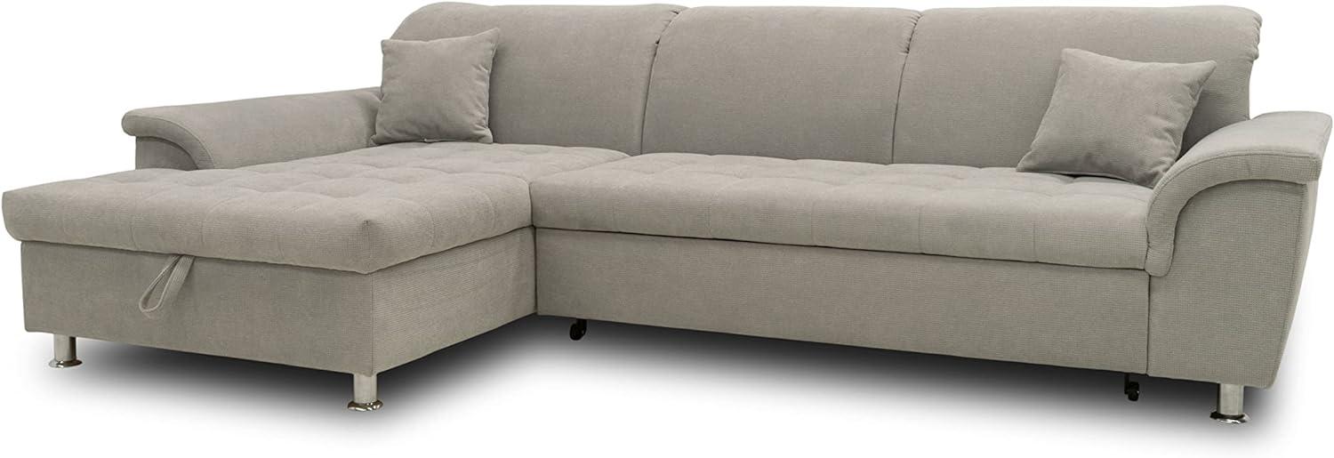 DOMO Collection Ecksofa Franzi, Couch in L-Form mit Schlaffunktion und Bettkasten, Sofa Eckcouch mit Rückenfunktion 281 x 170 x 81 cm, Polsterecke in hellgrau Bild 1