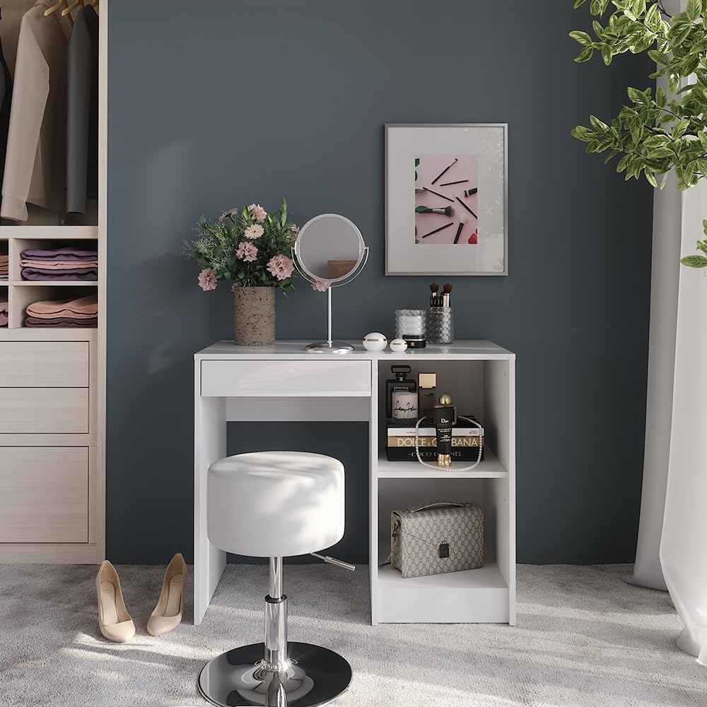Schminktisch Sherry Weiß/Weiß Hochglanz 89.8 cm mit Hocker Vicco Bild 1