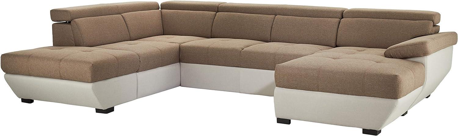 Mivano Wohnlandschaft Speedway, Modernes U-Form-Schlafsofa mit Stauraum und verstellbaren Kopfstützen, 332 x 79 x 222, Zweifarbiger Bezug, Braun/Hellgrau Bild 1