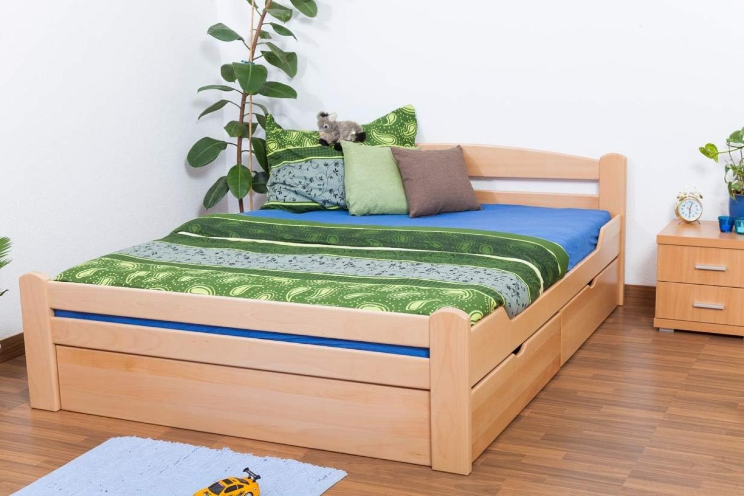 Doppelbett/FunktionsbettEasy Premium Line K4 inkl. 2 Schubladen und 1 Abdeckblende, 160x200 cm Buche Vollholz massiv Natur Bild 1