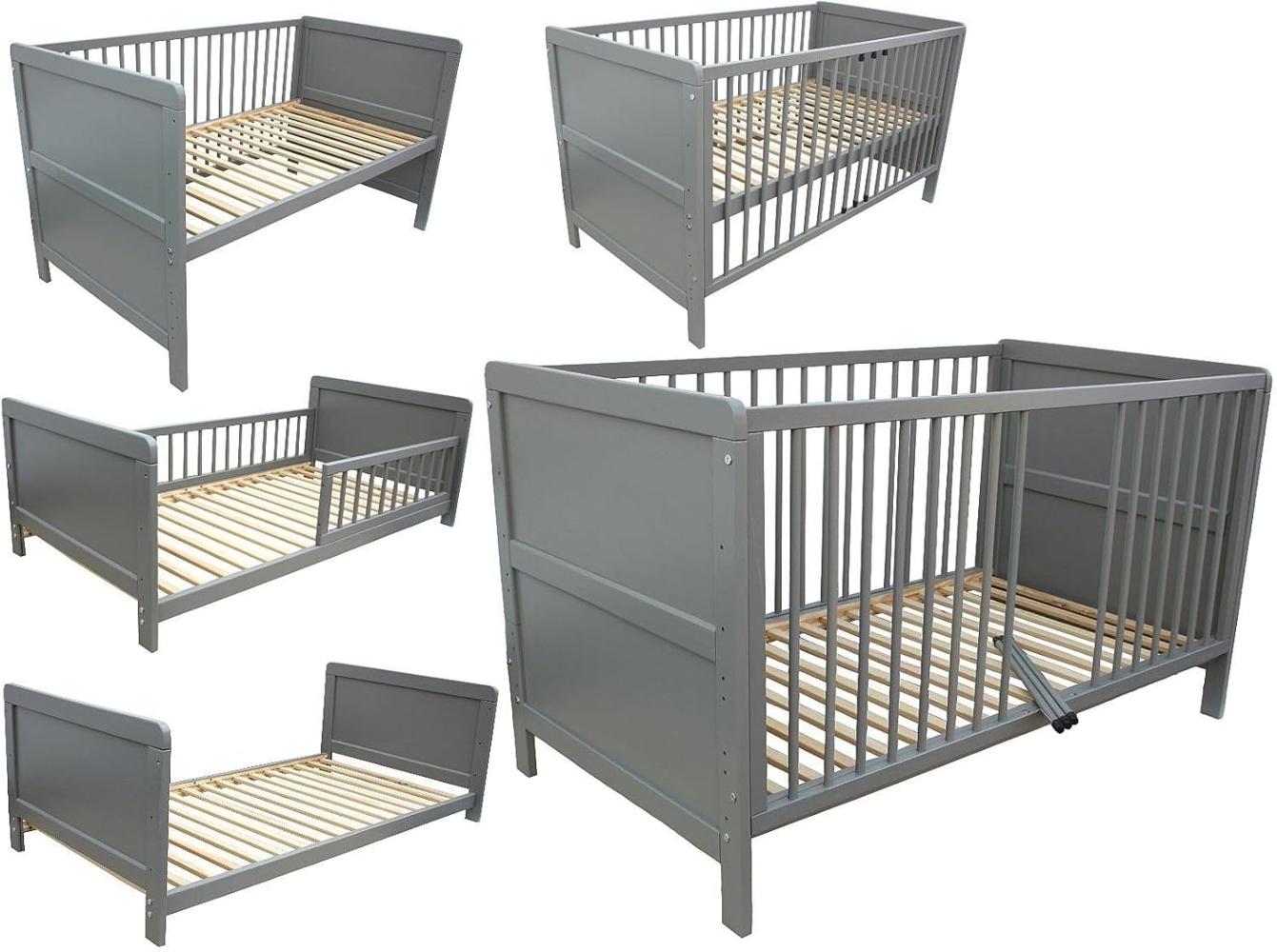 Micoland Kinderbett Kinderbett Juniorbett Beistellbett 140x70 cm 3in1 grau Bild 1