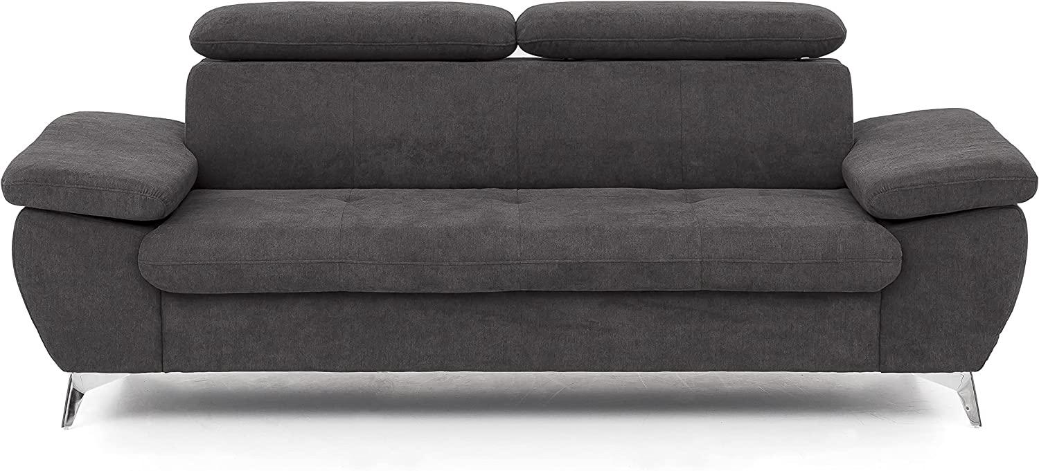 Mivano 3er-Sofa Gisele / Sofagarnitur mit Kopfteilverstellung und Armteilfunktion / 217 x 83 x 100 / Velours, Graubraun Bild 1