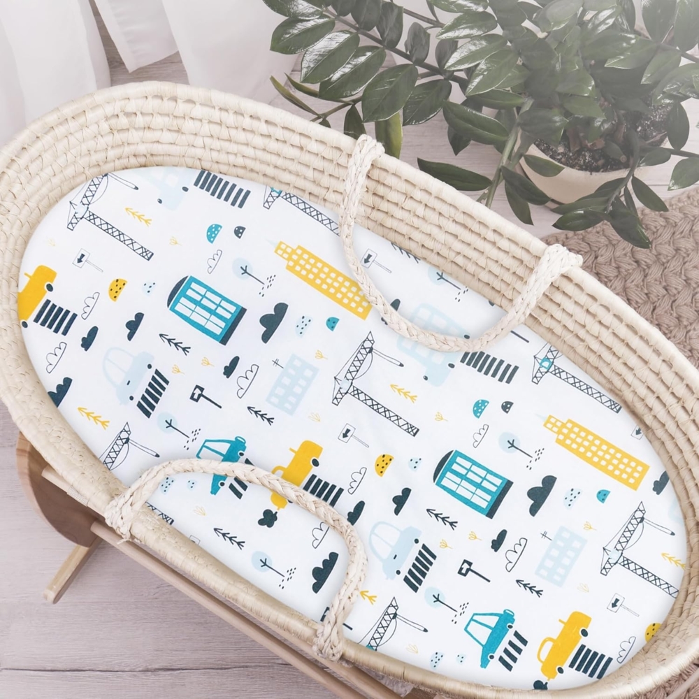 Baby Comfort Bettlaken aus 100 % Baumwolle, oval, passend für Babykorb-Matratze (Stadt) Bild 1