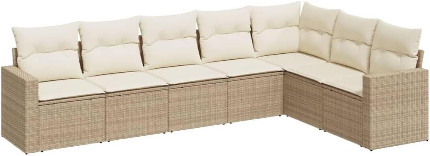 vidaXL 7-tlg. Garten-Sofagarnitur mit Kissen Beige Poly Rattan 3251385 Bild 1