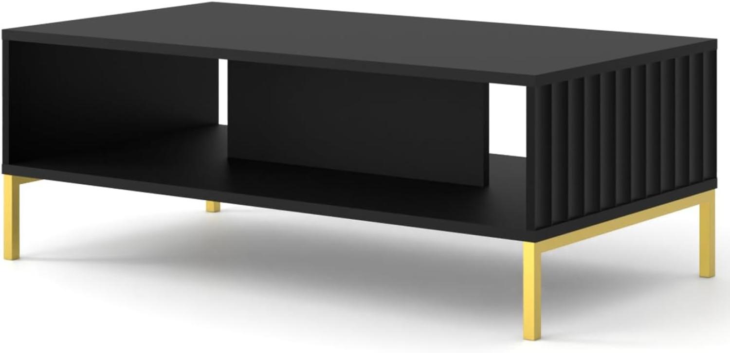 Domando Couchtisch San Giulio Modern Breite 90cm, besondere Fräsoptik, goldene Füße in Schwarz Matt Bild 1