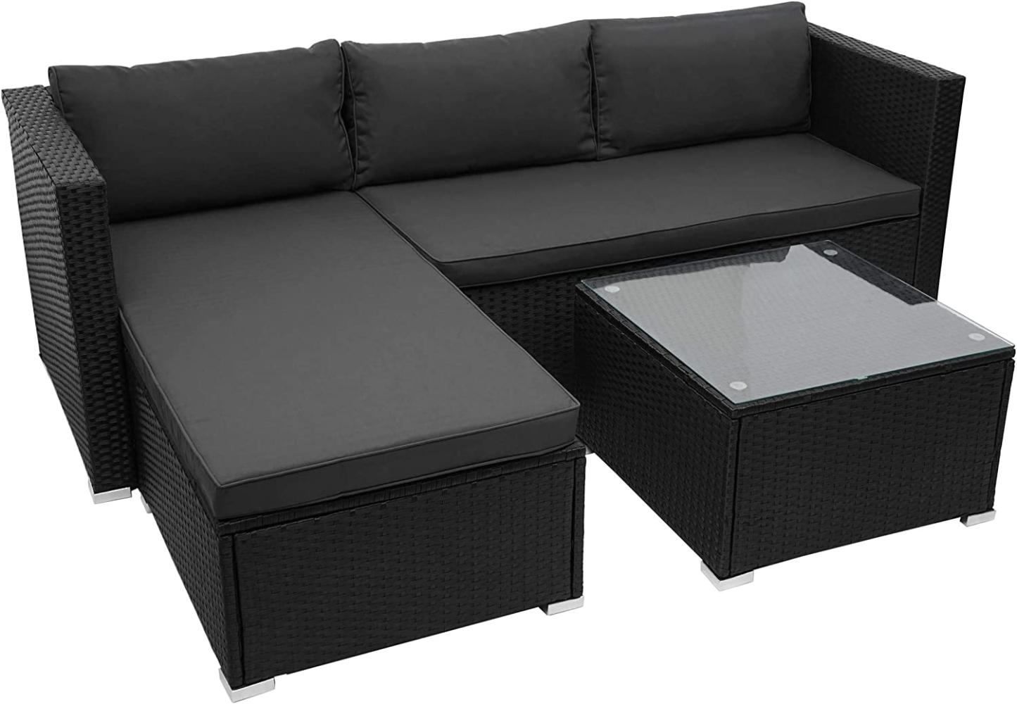 Poly-Rattan Garnitur HWC-F57, Balkon-/Garten-/Lounge-Set Sofa Sitzgruppe ~ schwarz, Kissen dunkelgrau ohne Deko-Kissen Bild 1