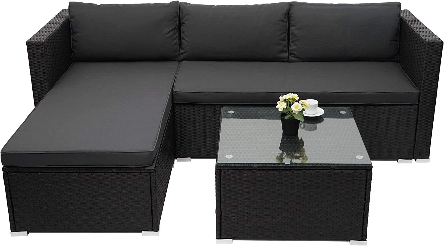 Poly-Rattan Garnitur HWC-F57, Balkon-/Garten-/Lounge-Set Sofa Sitzgruppe ~ schwarz, Kissen dunkelgrau ohne Deko-Kissen Bild 1