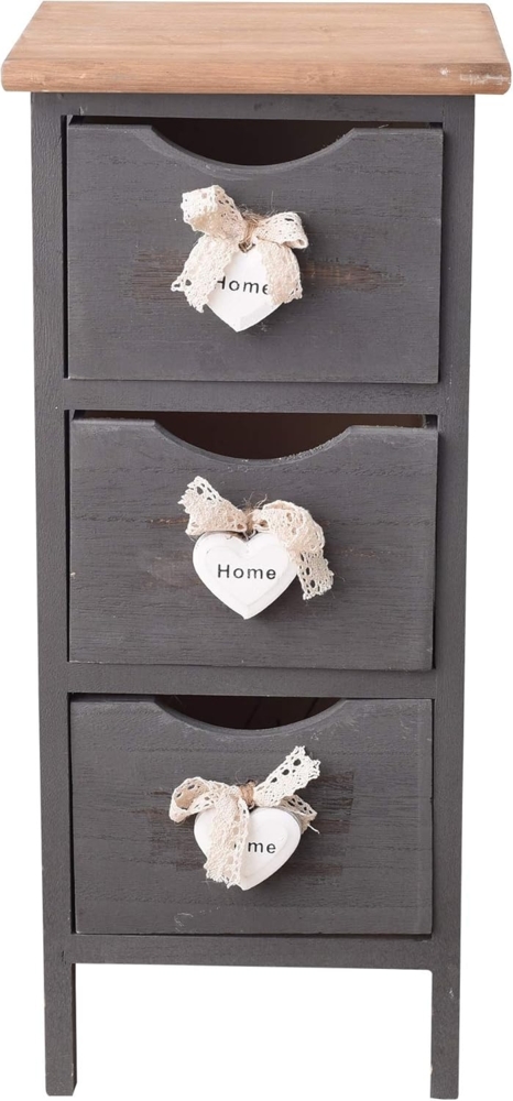Rebecca Mobili Kommode in Grau, aufgebauter Nachttisch, 3 Schubladen, im Shabby-Stil, für Schlafzimmer Badezimmer, Paulownienholz – Maße: 56 x 25 x 25 cm (HxLxB) – Art. RE4559 Bild 1