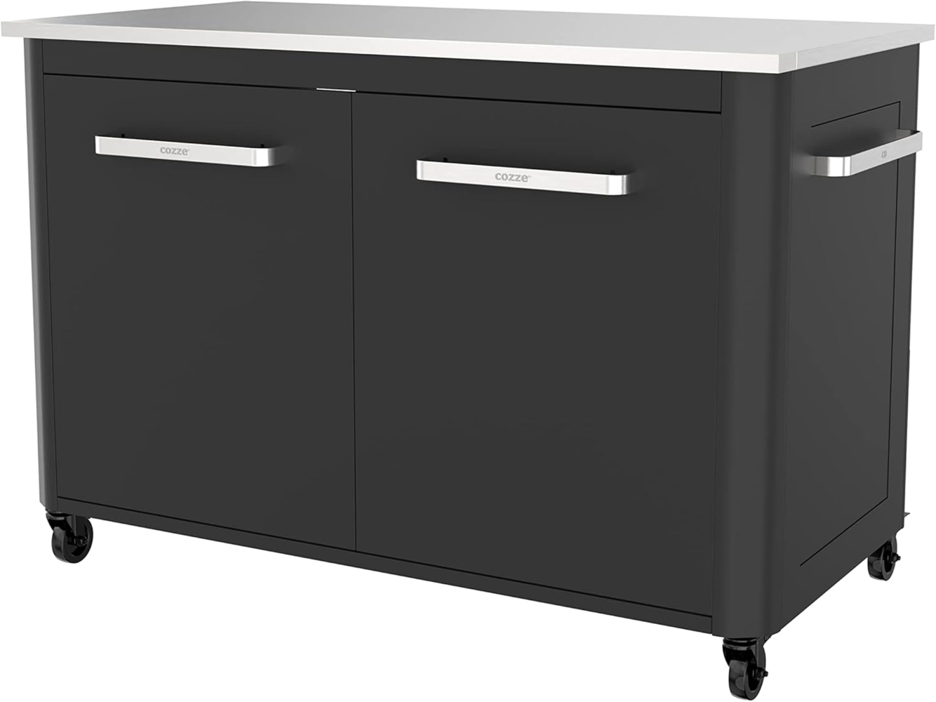 cozze®-Außentisch mit Edelstahltisch, 2 Türen und 4 Rädern Edelstahl/schwarz/grau Bild 1