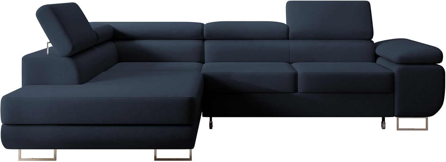 Selsey STEVIL - Ecksofa L-Sofa mit Schlaffunktion, Bettkasten, Ottomane links, Veloursbezug Dunkelblau Bild 1