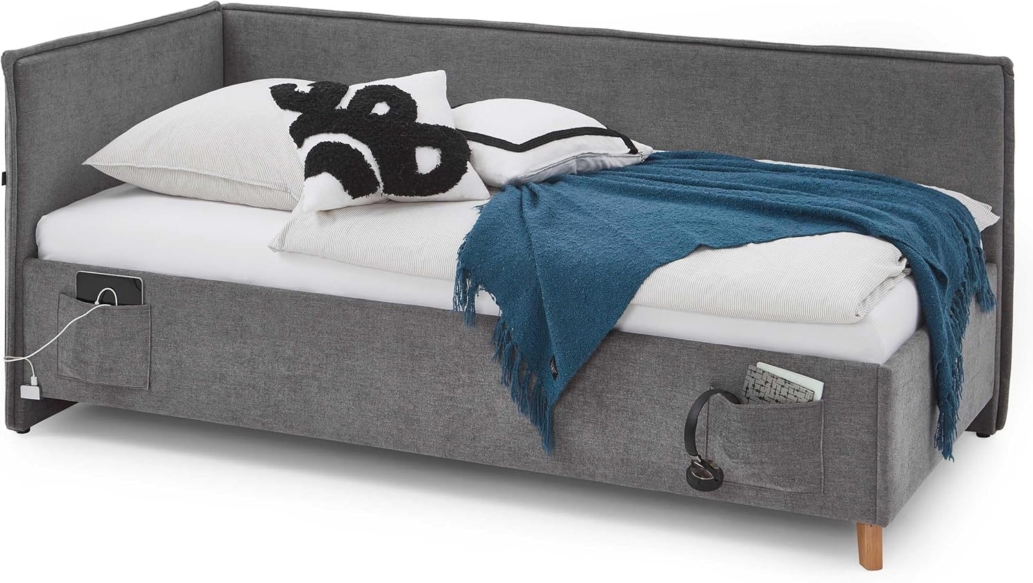 Basis-Liege mit Bettkasten Foggia / Fun, Stoff, Beige, 128 x 90 x 208 cm Bild 1