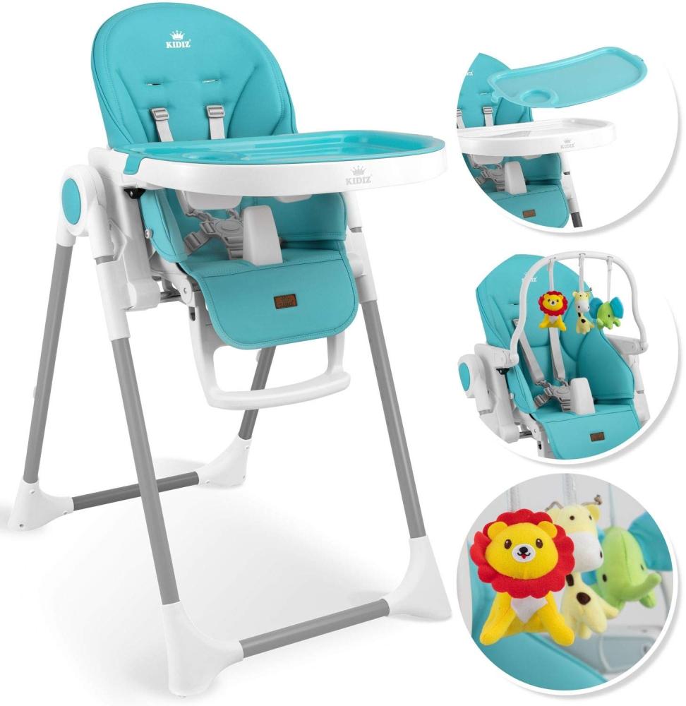 KIDIZ® 3in1 Hochstuhl Kinderhochstuhl inkl. Spielbügel , Babyliege , Kombihochstuhl Babyhochsitz ,7 höhenverstellbar Verstellbare Rückenlehne , mitwachsend ab 0 Monate bis 6 Jahre Babystuhl Türkis Bild 1