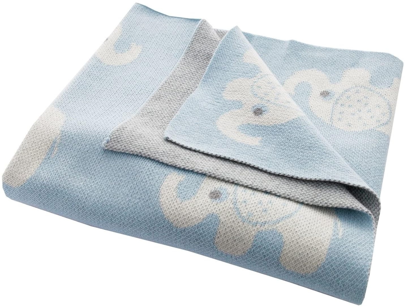 Bio Babydecke 100% Bio-Baumwolle (kbA) GOTS zertifiziert, Elefanten Blau, 80x100 cm Bild 1