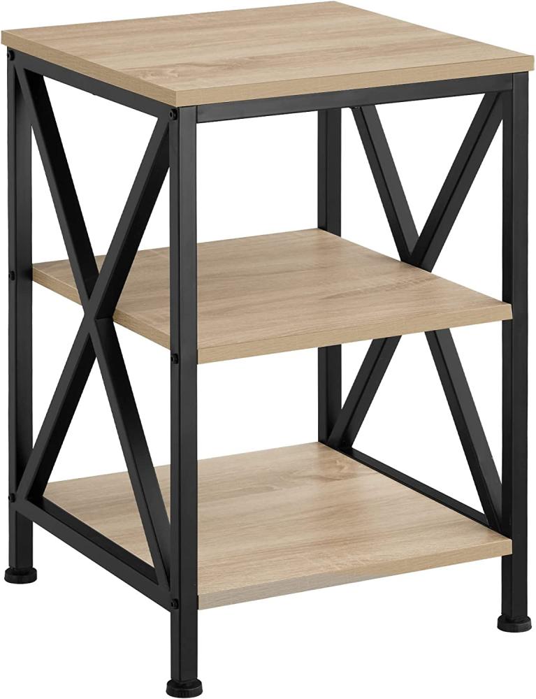 tectake 800940 Beistelltisch aus Holz und Metall, Nachttisch mit 3 Ebenen, X-förmige Streben, Industrie-Design, Vintage Couchtisch, schwarzes Metallgestell (Hellbraun | Nr. 404264) Bild 1