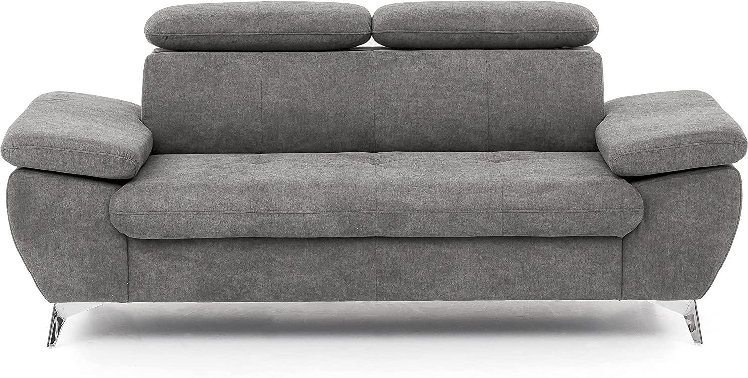 Mivano 2,5er-Sofa Gisele / Sofagarnitur mit Kopfteilverstellung und Armteilfunktion / 196 x 83 x 100 / Velours, Grau Bild 1