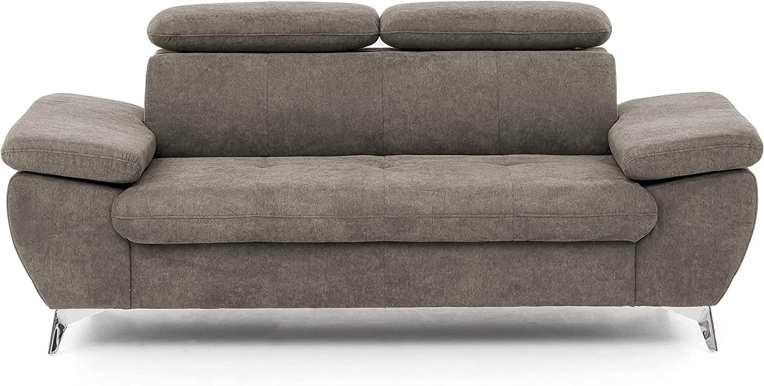 Mivano 2,5er-Sofa Gisele / Sofagarnitur mit Kopfteilverstellung und Armteilfunktion / 196 x 83 x 100 / Velours, Beige Bild 1