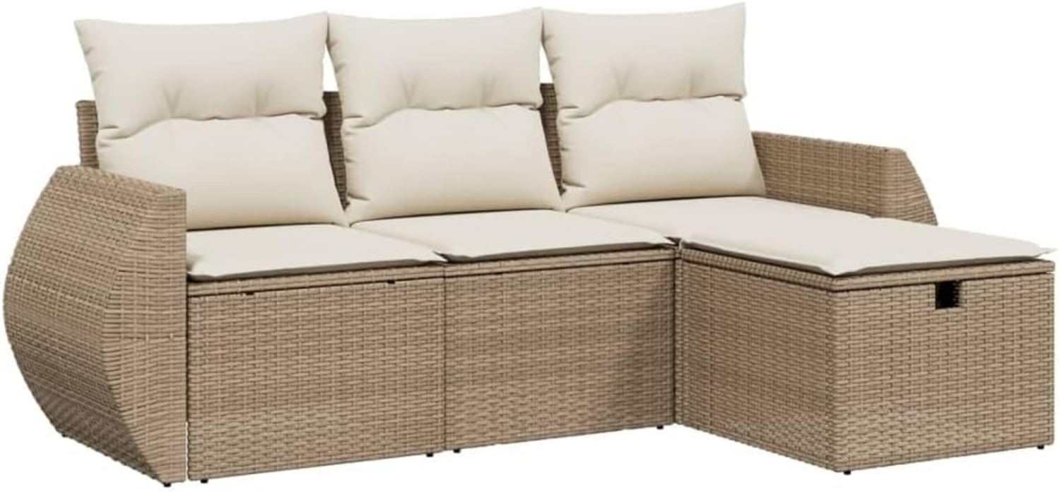 vidaXL 4-tlg. Garten-Sofagarnitur mit Kissen Beige Poly Rattan 3264064 Bild 1