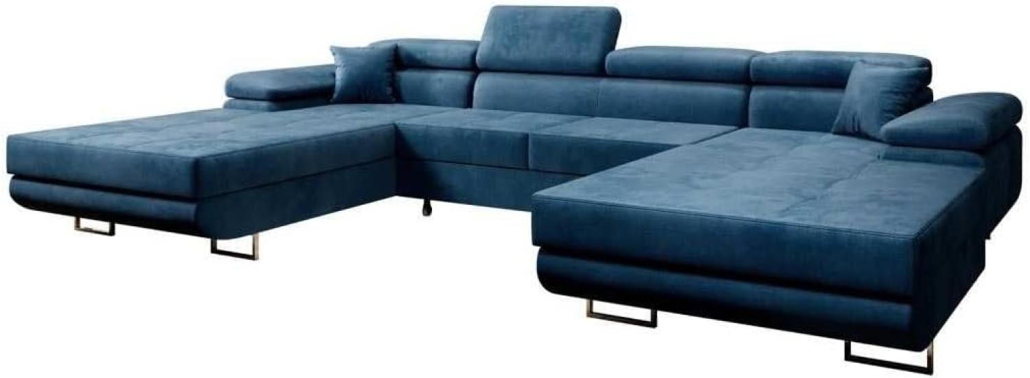 Designer Sofa Calvera U mit Schlaf- und Klappfunktion Blau Bild 1