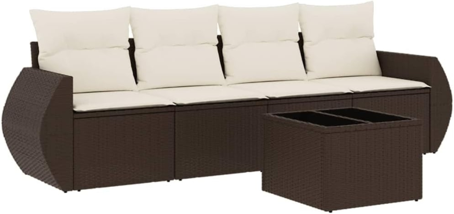 vidaXL 5-tlg. Garten-Sofagarnitur mit Kissen Braun Poly Rattan 3253430 Bild 1