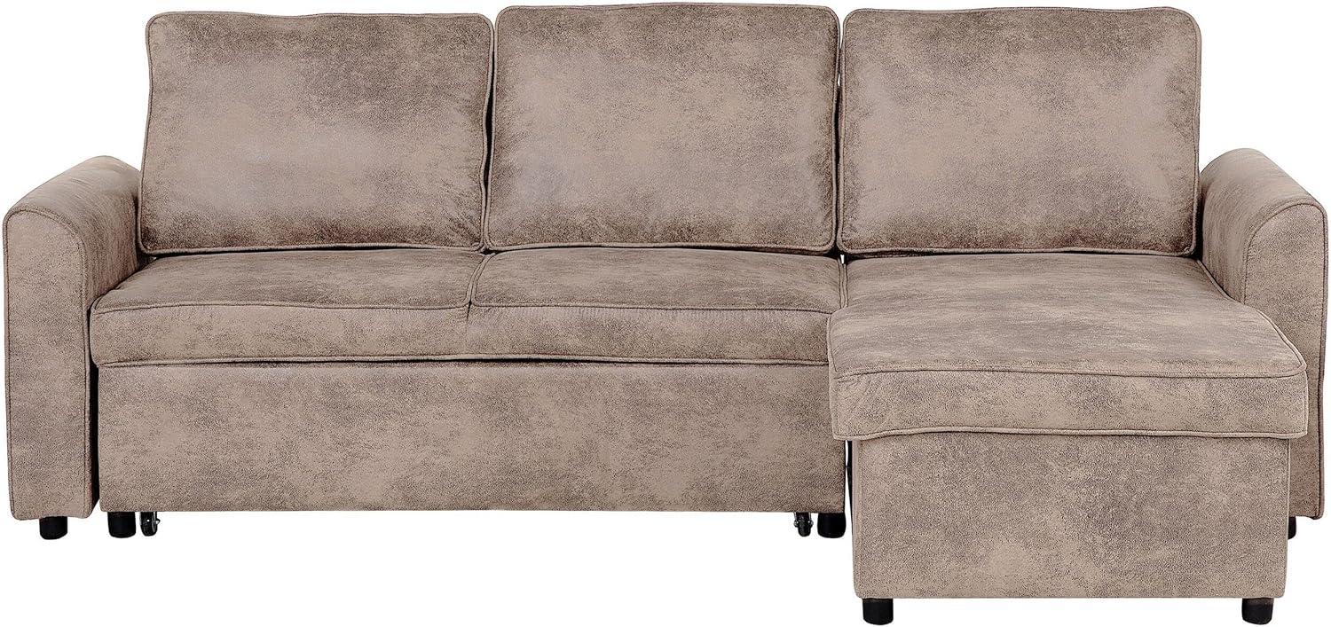 Ecksofa mit Schlaffunktion Lederoptik braun linksseitig NESNA Bild 1