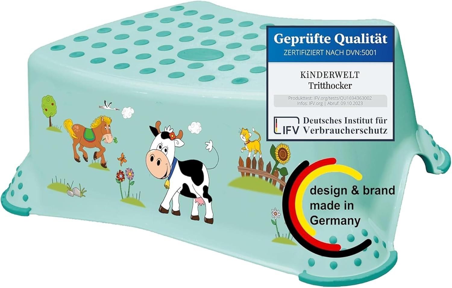 KiNDERWELT Tritthocker Premium stabiler Tritthocker Funny Farm aquamarin Bild 1