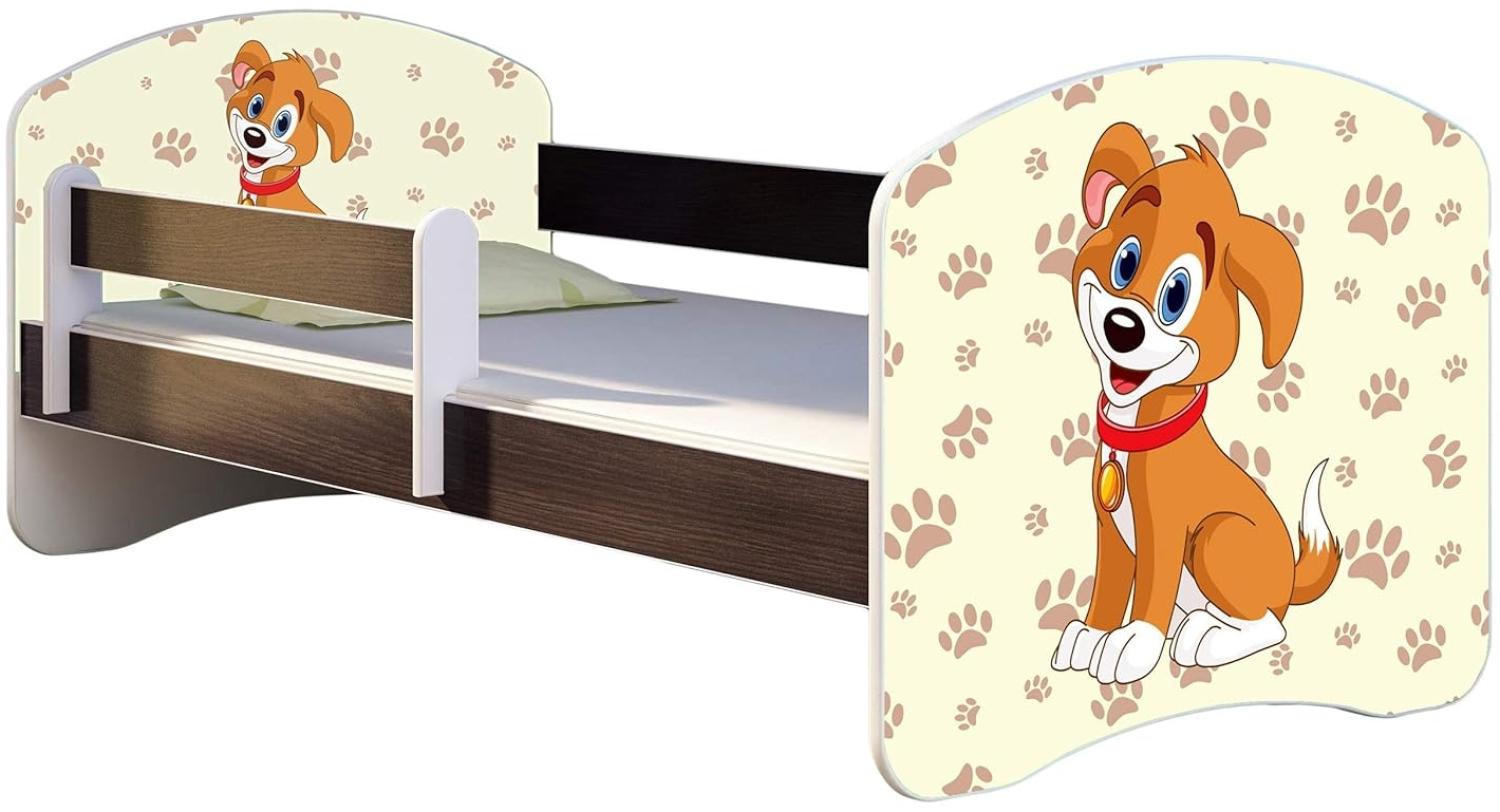 ACMA Kinderbett Jugendbett mit Einer Schublade und Matratze Wenge mit Rausfallschutz Lattenrost II 140x70 160x80 180x80 (11 Welpe, 160x80) Bild 1