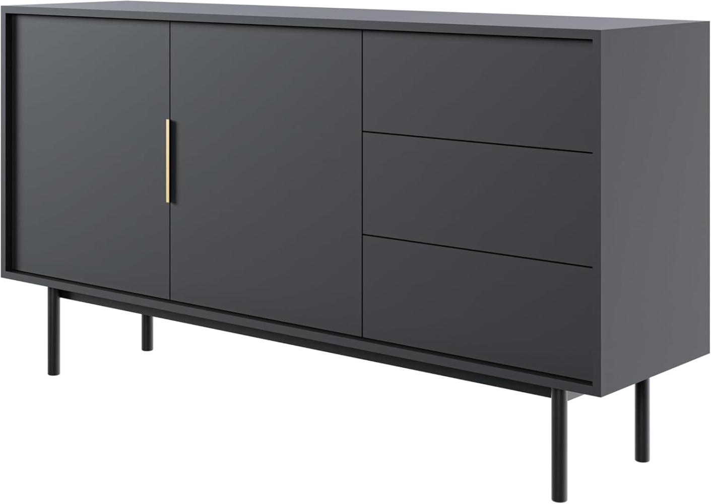 Selsey Viviaro - Sideboard 2-türig mit 3 Schubladen, schwarz, 154 cm Bild 1