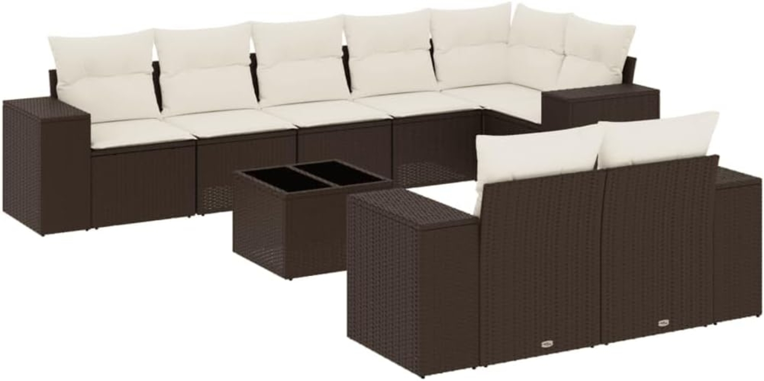 vidaXL 9-tlg. Garten-Sofagarnitur mit Kissen Braun Poly Rattan 3255170 Bild 1