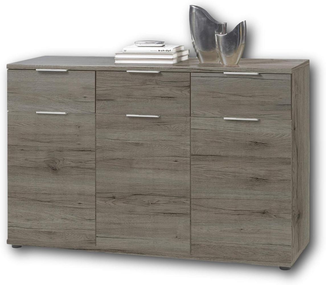 Stella Trading Universal Kommode in San Remo Eiche Optik, dunkel - Schlichtes Sideboard mit viel Stauraum für Ihren Wohnbereich - 135 x 90 x 40 cm (B/H/T) Bild 1