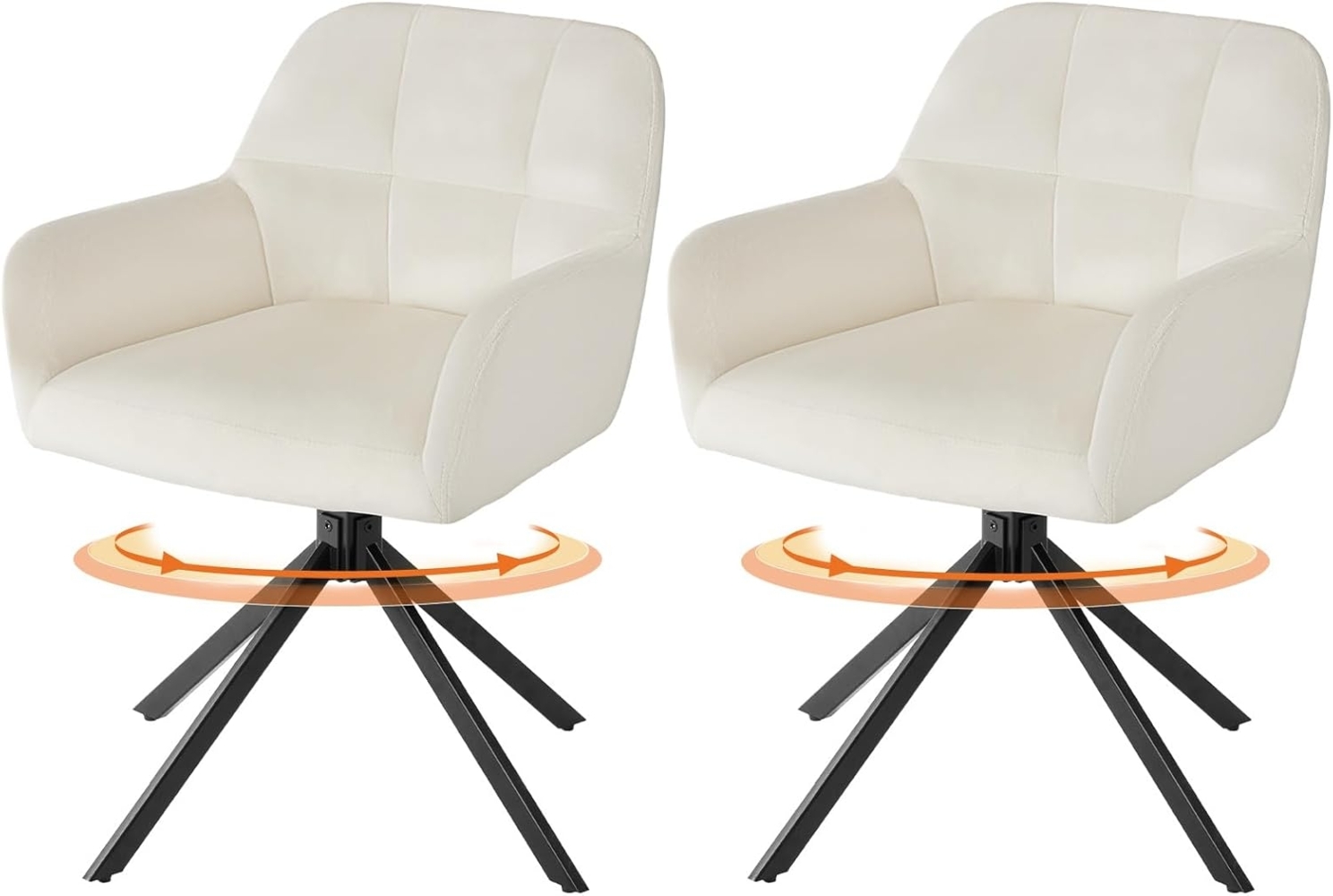 Sweetcrispy Esszimmerstuhl 2er Set, 360° Drehstuhl Esszimmer, Küchenstuhl, Samt Schminktisch Stuhl, bis 120 kg belastbar, Sessel mit Armlehnen Stahlbeine, Schreibtischstuhl für Arbeitszimmer, Beige Bild 1