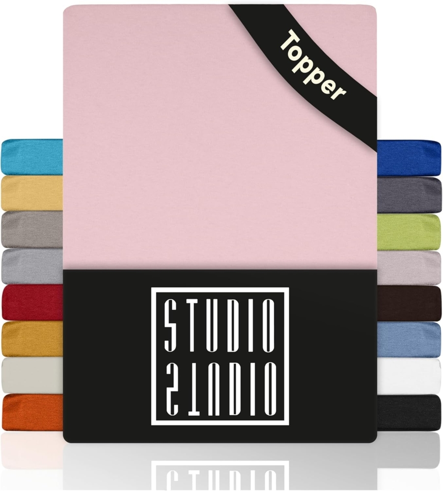 STUDIO Basic Topper Spannbettlaken 140x200 cm, 100% gekämmte Baumwolle, Oeko-TEX 100, Markenqualität, Bettlaken 140x200 Topperbezug Jersey - Puder Bild 1