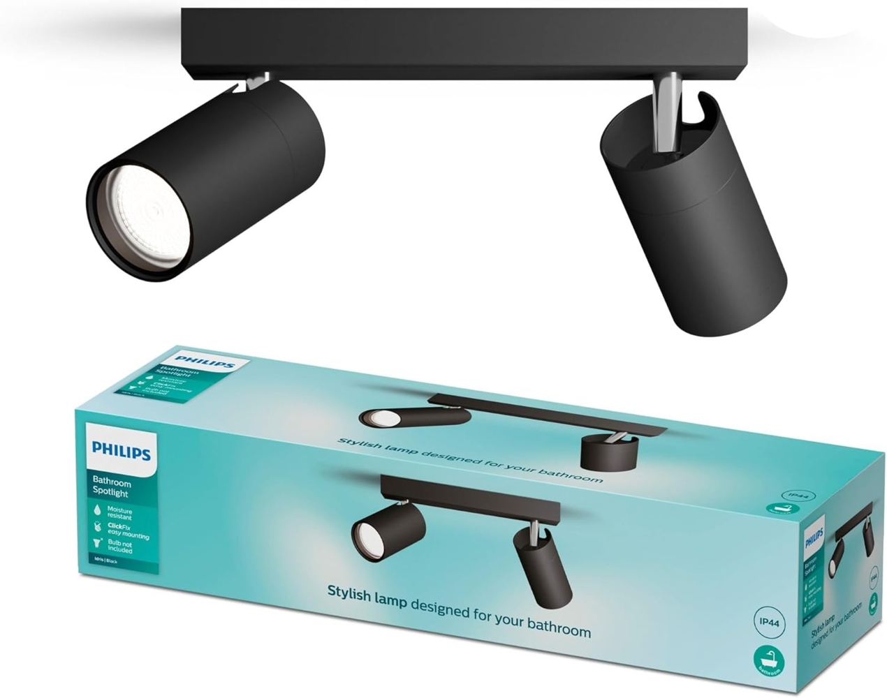 Philips Idris LED 2er Spotleuchte, GU10 Lampe nicht enthalten, Schwarz, IP44, wasserfest Bild 1