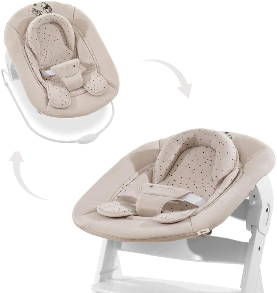 Hauck Babywippe Alpha Bouncer 2in1 kompatibel mit Hauck Hochstuhl Alpha+ und Beta+, Baby Wippe für Neugeborene ab Geburt bis 13 kg, mit Sitzverkleinerer, Shaukelfunktion, Winnie the Pooh Beige Bild 1