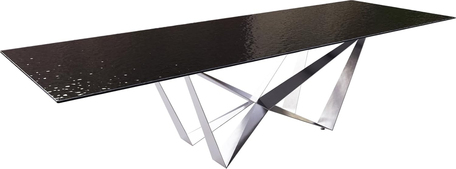 Esstisch Edge 300x100 Reliefglas Rauchschwarz 3D-Design Spider Flachstahl Edelstahl Bild 1