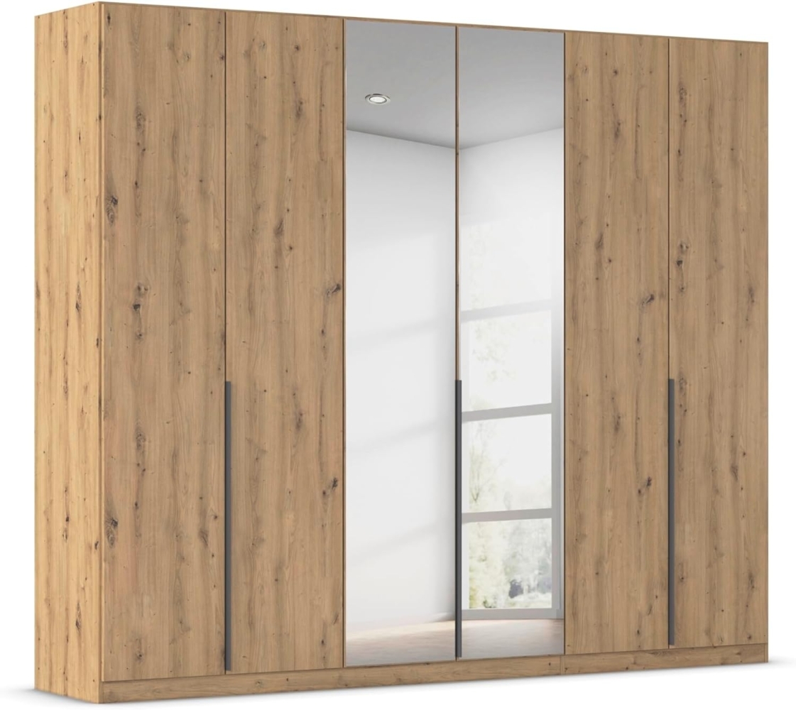 Rauch Möbel Alabama, Kleiderschrank, Garderobe, 6-türig, Spiegel, Zubehör Premium, 3 Kleiderstangen, 6 Einlegeböden, Schubladeneinsatz, Farbe Eiche Artisan, Holz, Griff Grau metallic, 271 x 210 x 54 cm Bild 1