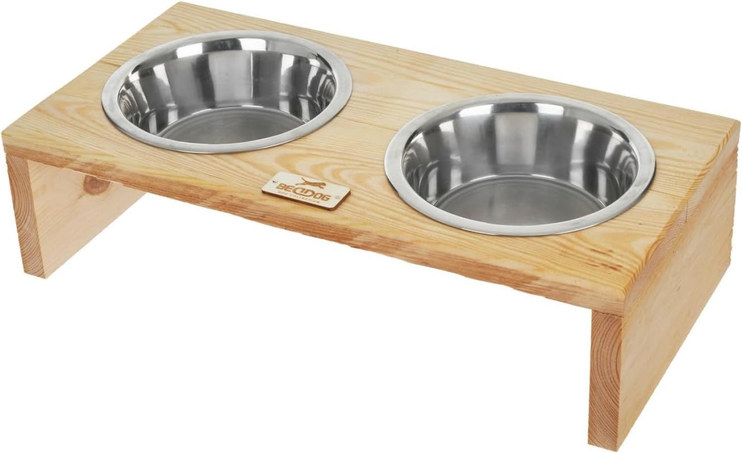 BedDog Hundenapf Duo mit Edelstahl-Schüsseln, erhöhter Doppel-Fressnapf, Hundebar, Katzennapf, Futterstation, 2x 1.6L, NATURAL (natur) Bild 1