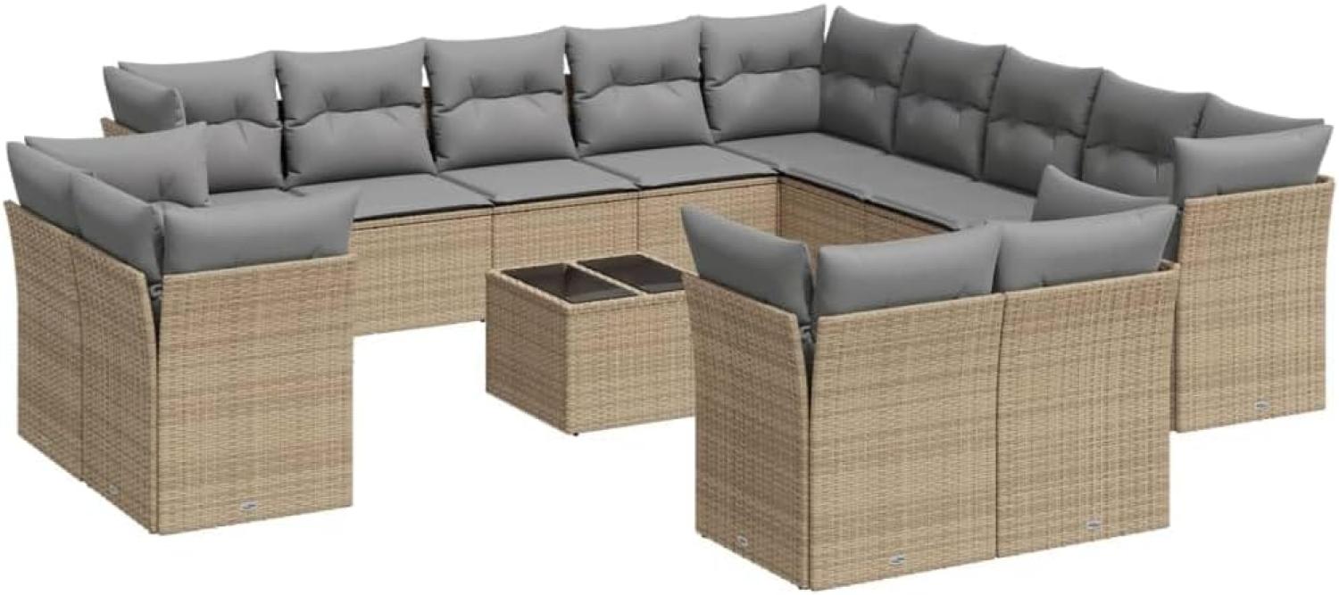 vidaXL 14-tlg. Garten-Sofagarnitur mit Kissen Beige Poly Rattan 3250398 Bild 1