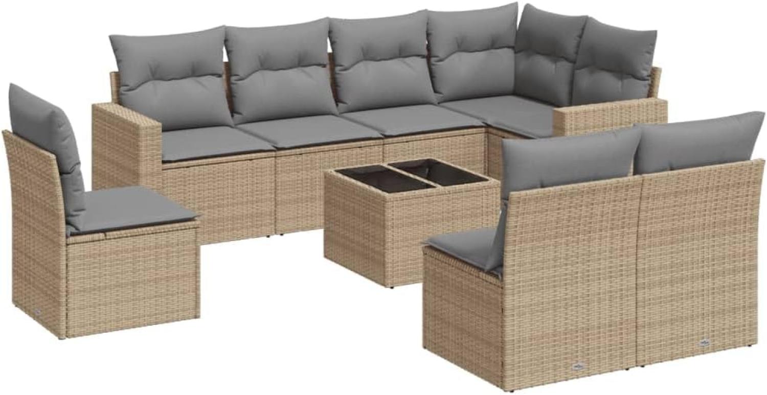 vidaXL 9-tlg. Garten-Sofagarnitur mit Kissen Beige Poly Rattan 3251416 Bild 1