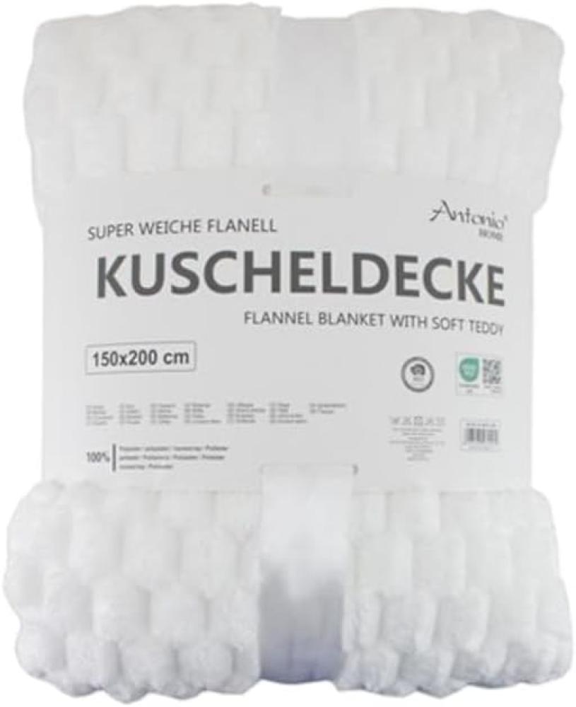 Flanell Kuscheldecke | Waffeloptik Wohndecke | super weich mit soft Teddy | 150x200cm [Weiß] Bild 1