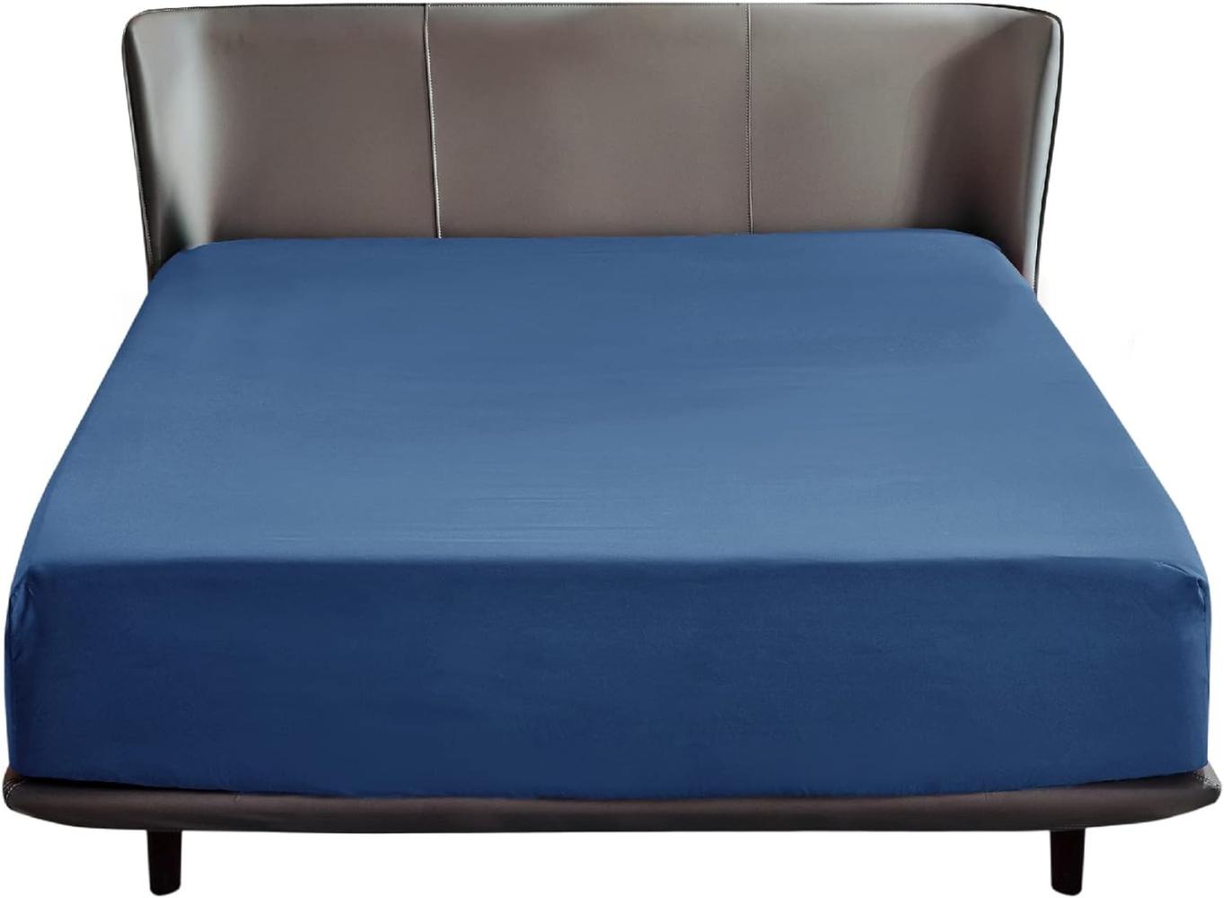 Bedsure Spannbettlaken 180x200 cm Boxspringbett Topper - Polyester Mikrofasermaterial Bettlaken 180x200 cm für Matratzenhöhe bis 30 cm, weiches Spannbetttuch Leintuch, Blau Bild 1