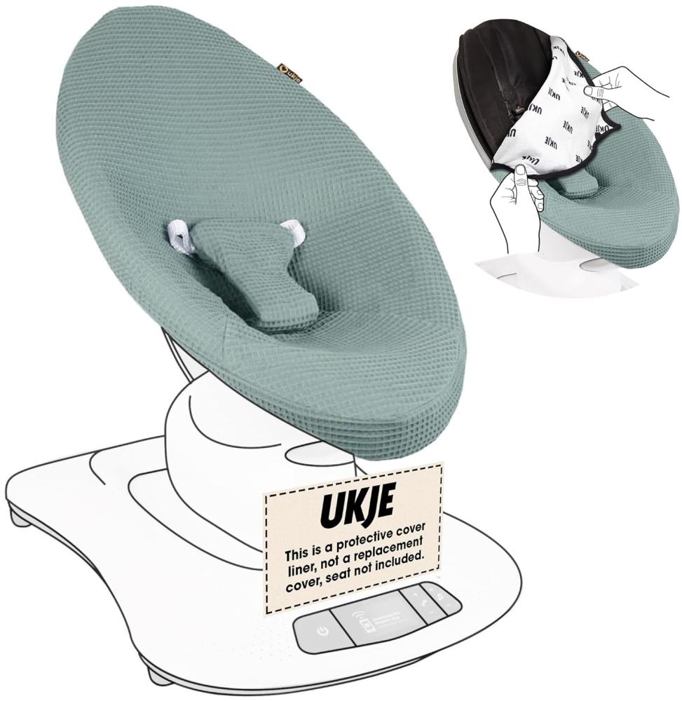 Ukje - Mamaroo Sitzbezug kompatibel mit 4moms Bouncer - MamaRoo und Rockaroo - Perfekte Passform - Extra weiche und atmungsaktive Baumwolle - Mamaroo-Futter - Maschinenwaschbar - Jade Wafle Bild 1